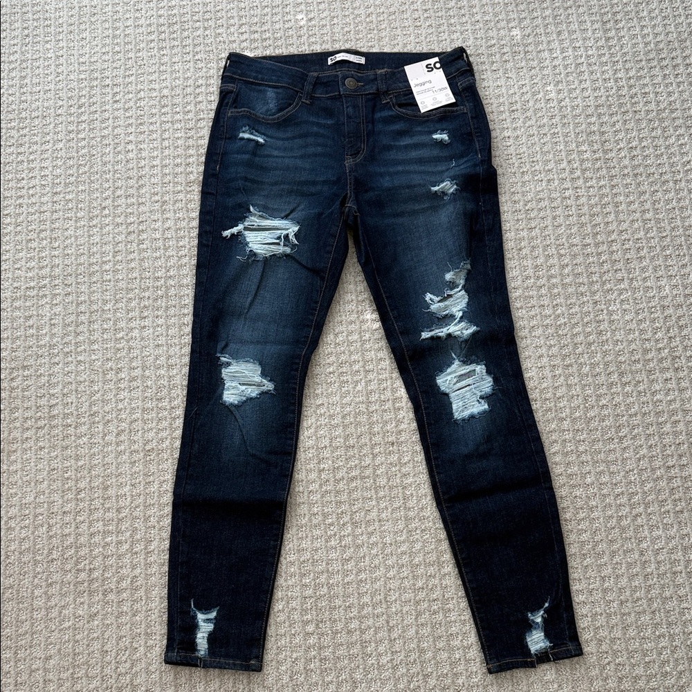 SO Women's Dark Blue Distressed Skinny Jeans Jeggings